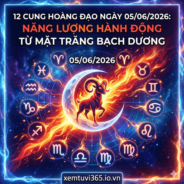 12 Cung Hoàng Đạo Ngày 05/06/2026: Năng Lượng Hành Động Từ Mặt Trăng Bạch Dương
