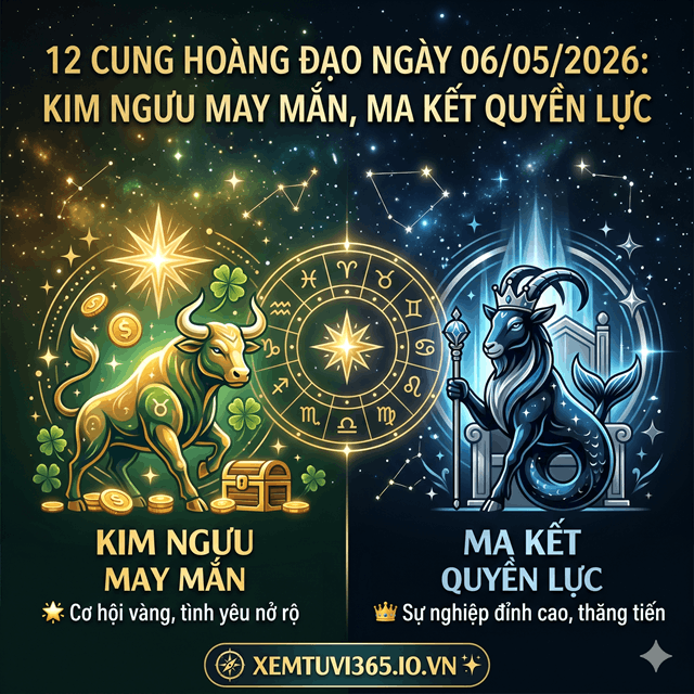 12 Cung Hoàng Đạo Ngày 06/05/2026: Kim Ngưu May Mắn, Ma Kết Quyền Lực