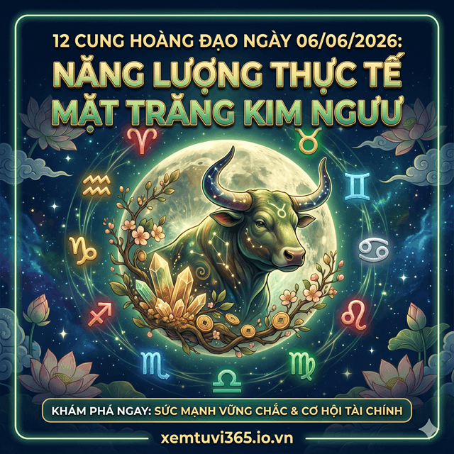 12 Cung Hoàng Đạo Ngày 06/06/2026: Năng Lượng Thực Tế Mặt Trăng Kim Ngưu