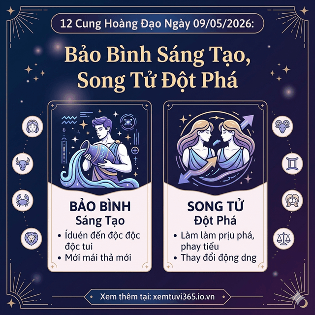 12 Cung Hoàng Đạo Ngày 09/05/2026: Bảo Bình Sáng Tạo, Song Tử Đột Phá