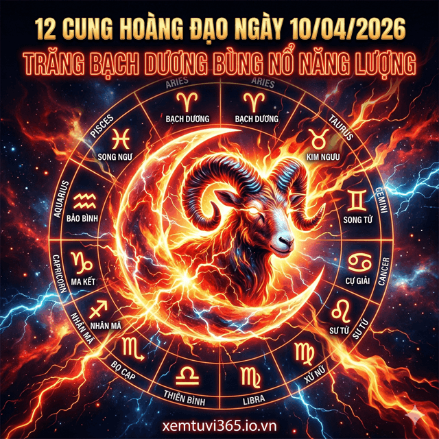 12 Cung Hoàng Đạo Ngày 10/04/2026: Trăng Bạch Dương Bùng Nổ Năng Lượng