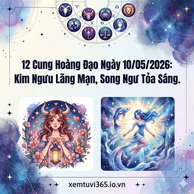 12 Cung Hoàng Đạo Ngày 10/05/2026: Kim Ngưu Lãng Mạn, Song Ngư Tỏa Sáng