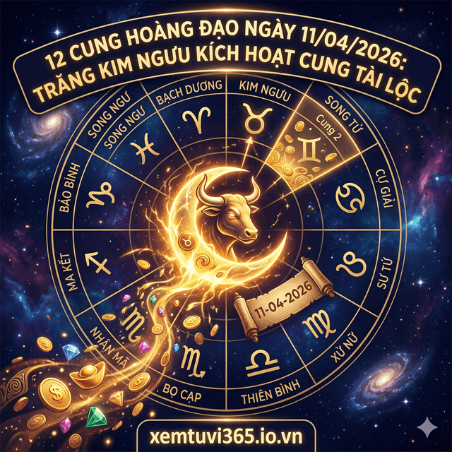 12 Cung Hoàng Đạo Ngày 11/04/2026: Trăng Kim Ngưu Kích Hoạt Cung Tài Lộc