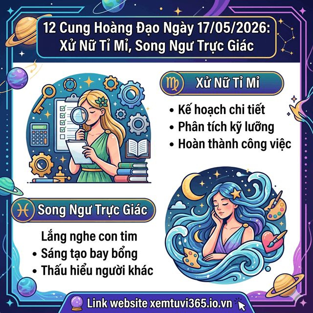 12 Cung Hoàng Đạo Ngày 17/05/2026: Xử Nữ Tỉ Mỉ, Song Ngư Trực Giác