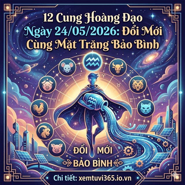 12 Cung Hoàng Đạo Ngày 24/05/2026: Đổi Mới Cùng Mặt Trăng Bảo Bình