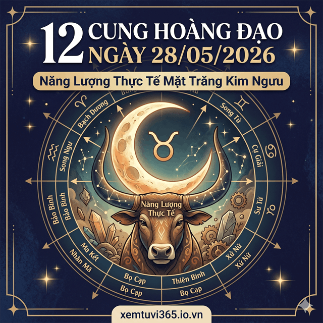 12 Cung Hoàng Đạo Ngày 28/05/2026: Năng Lượng Thực Tế Mặt Trăng Kim Ngưu