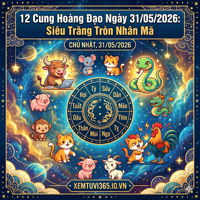 12 Cung Hoàng Đạo Ngày 31/05/2026: Siêu Trăng Tròn Nhân Mã