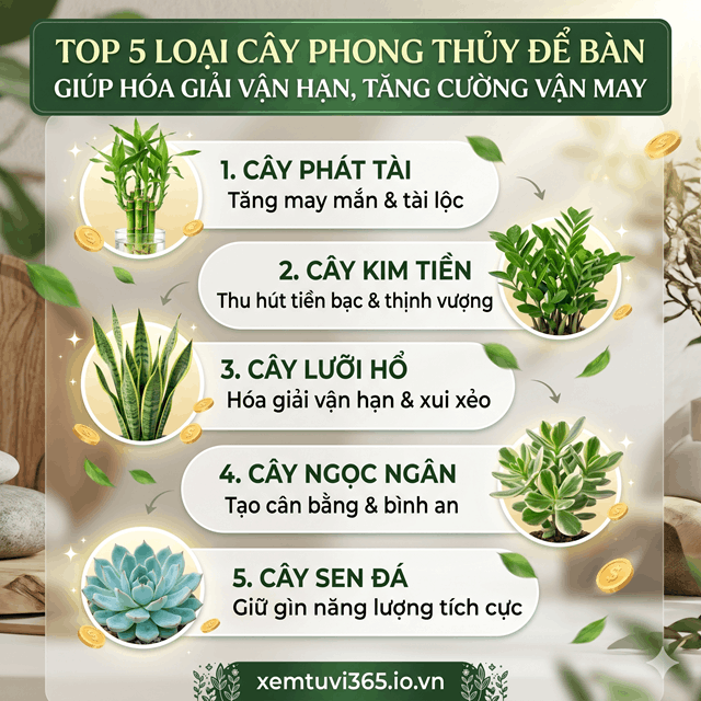 Top 5 Loại Cây Phong Thủy Để Bàn Giúp Hóa Giải Vận Hạn, Tăng Cường Vận May