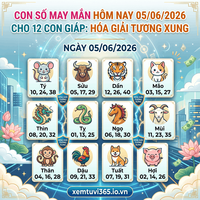 Con Số May Mắn Hôm Nay 05/06/2026 Cho 12 Con Giáp: Hóa Giải Tương Xung