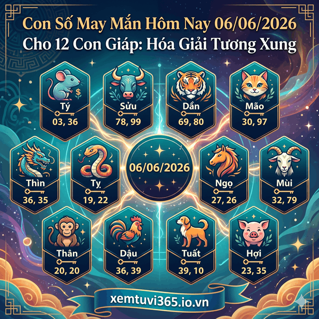 Con Số May Mắn Hôm Nay 06/06/2026 Cho 12 Con Giáp: Hóa Giải Tương Xung