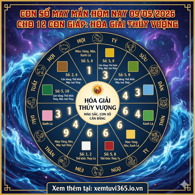 Con Số May Mắn Hôm Nay 09/05/2026 Cho 12 Con Giáp: Hóa Giải Thủy Vượng