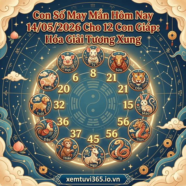 Con Số May Mắn Hôm Nay 14/05/2026 Cho 12 Con Giáp: Hóa Giải Tương Xung