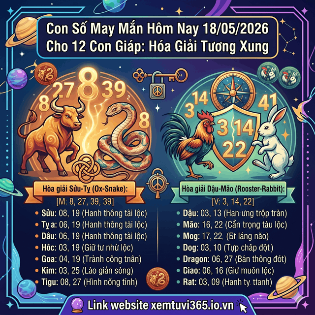 Con Số May Mắn Hôm Nay 18/05/2026 Cho 12 Con Giáp: Hóa Giải Tương Xung