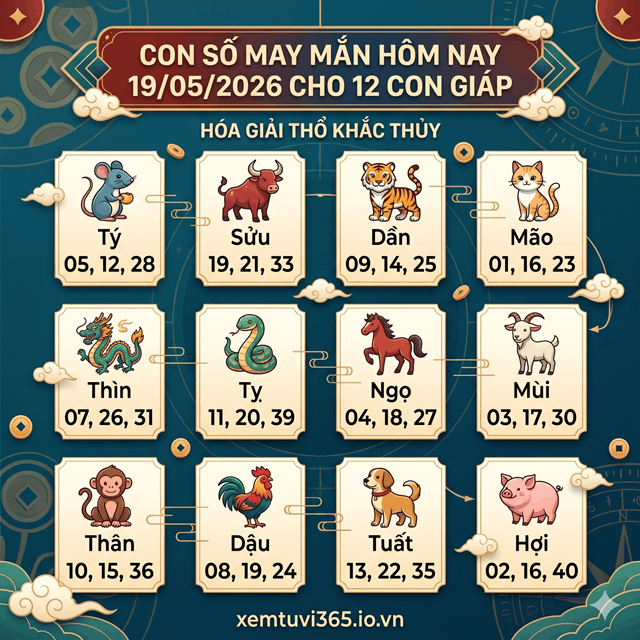 Con Số May Mắn Hôm Nay 19/05/2026 Cho 12 Con Giáp: Hóa Giải Thổ Khắc Thủy