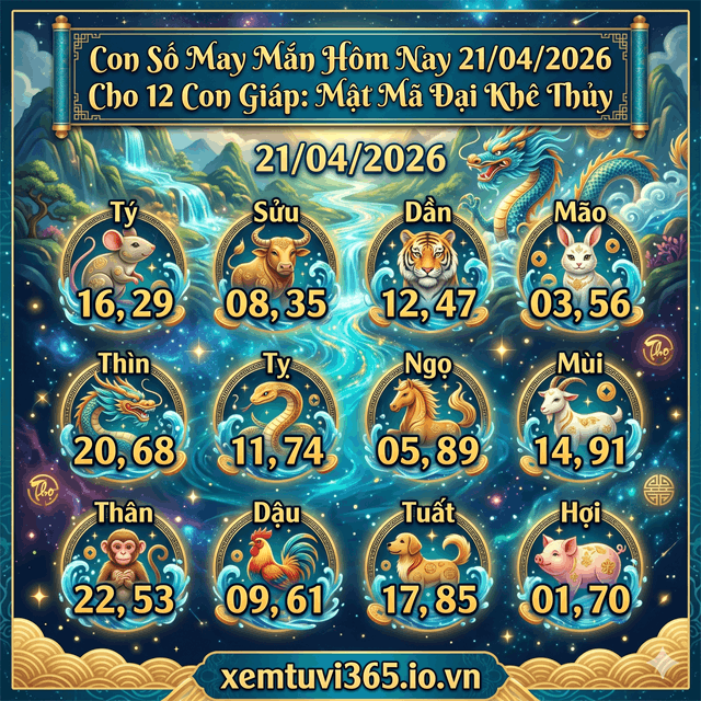 Con Số May Mắn Hôm Nay 21/04/2026 Cho 12 Con Giáp: Mật Mã Đại Khê Thủy