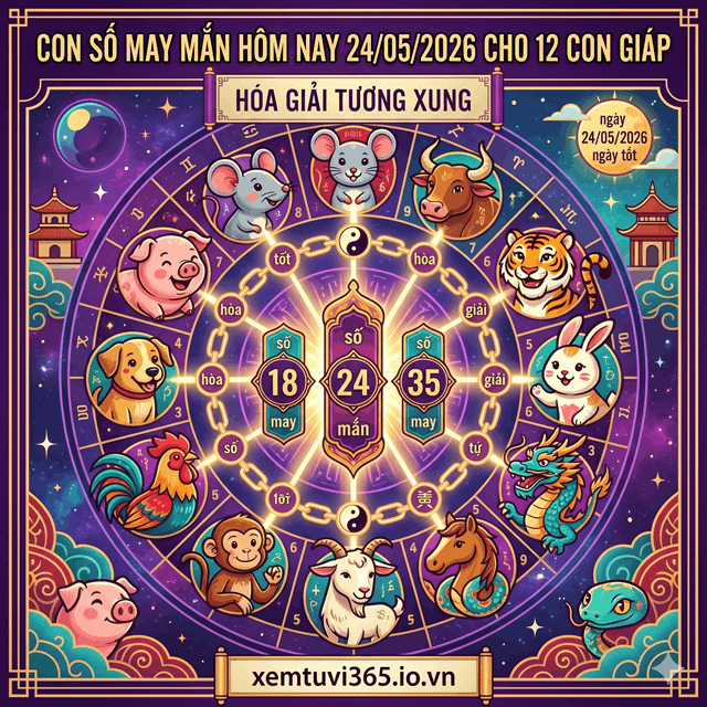 Con Số May Mắn Hôm Nay 24/05/2026 Cho 12 Con Giáp: Hóa Giải Tương Xung
