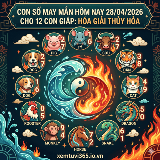 Con Số May Mắn Hôm Nay 28/04/2026 Cho 12 Con Giáp: Hóa Giải Thủy Hỏa