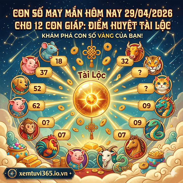 Con Số May Mắn Hôm Nay 29/04/2026 Cho 12 Con Giáp: Điểm Huyệt Tài Lộc
