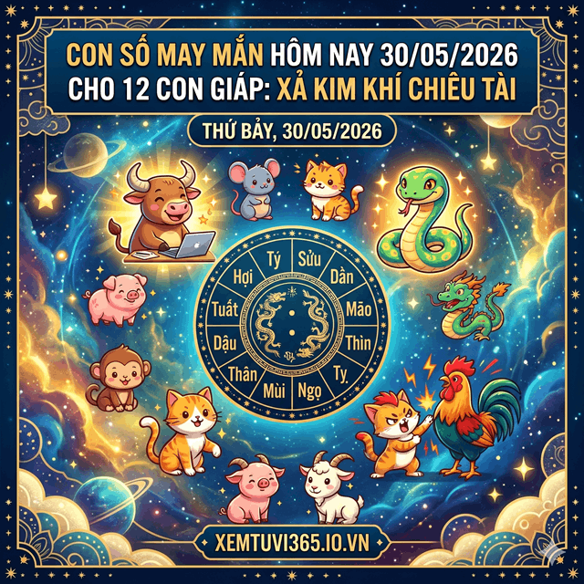 Con Số May Mắn Hôm Nay 30/05/2026 Cho 12 Con Giáp: Xả Kim Khí Chiêu Tài