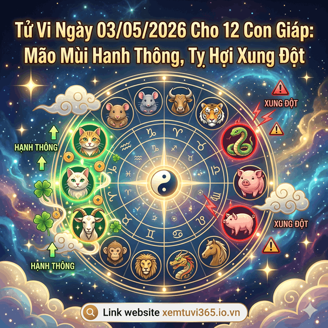Tử Vi Ngày 03/05/2026 Cho 12 Con Giáp: Mão Mùi Hanh Thông, Tỵ Hợi Xung Đột
