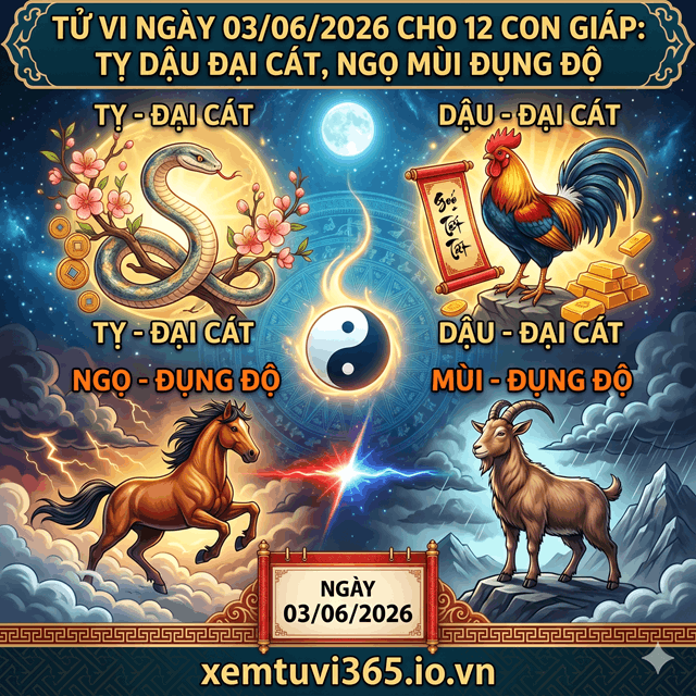 Tử Vi Ngày 03/06/2026 Cho 12 Con Giáp: Tỵ Dậu Đại Cát, Ngọ Mùi Đụng Độ