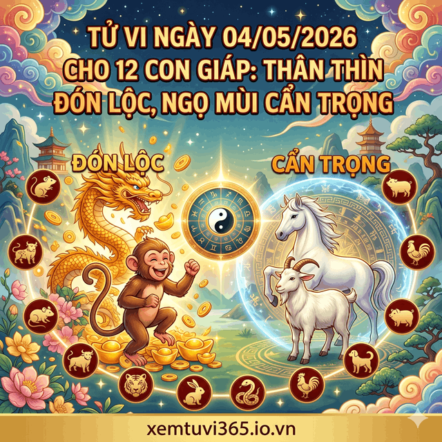 Tử Vi Ngày 04/05/2026 Cho 12 Con Giáp: Thân Thìn Đón Lộc, Ngọ Mùi Cẩn Trọng