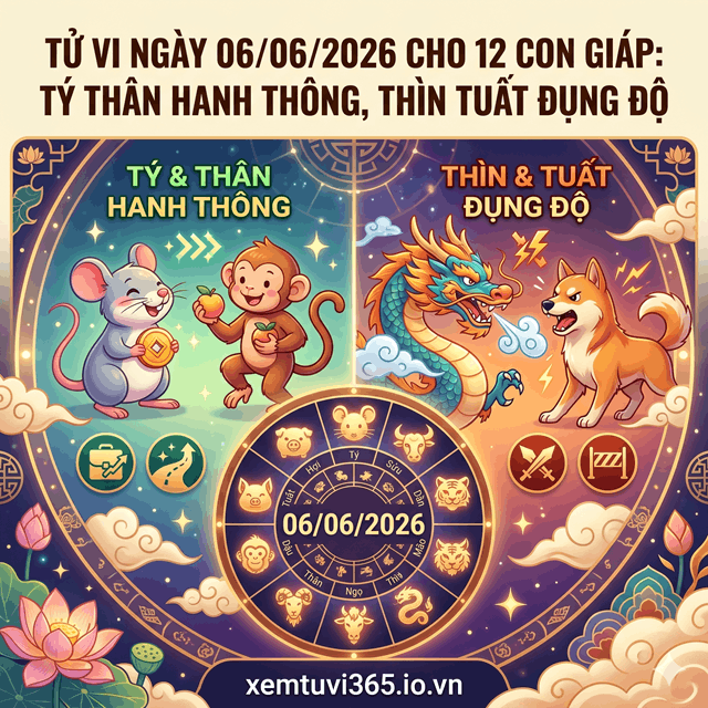 Tử Vi Ngày 06/06/2026 Cho 12 Con Giáp: Tý Thân Hanh Thông, Thìn Tuất Đụng Độ