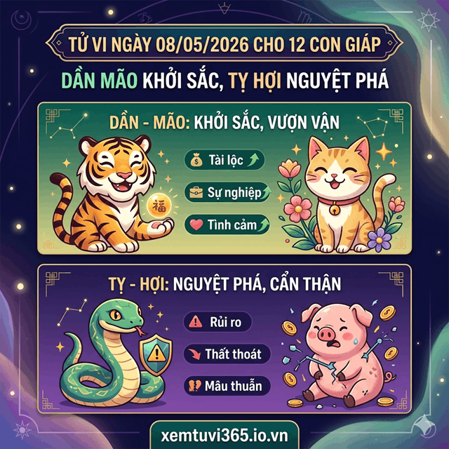 Tử Vi Ngày 08/05/2026 Cho 12 Con Giáp: Dần Mão Khởi Sắc, Tỵ Hợi Nguyệt Phá