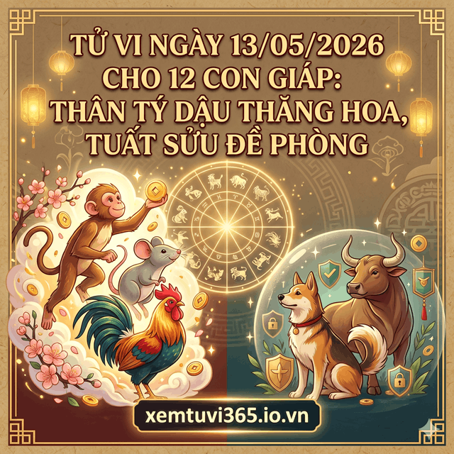 Tử Vi Ngày 13/05/2026 Cho 12 Con Giáp: Thân Tý Dậu Thăng Hoa, Tuất Sửu Đề Phòng