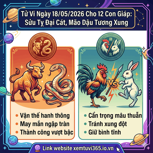 Tử Vi Ngày 18/05/2026 Cho 12 Con Giáp: Sửu Tỵ Đại Cát, Mão Dậu Tương Xung