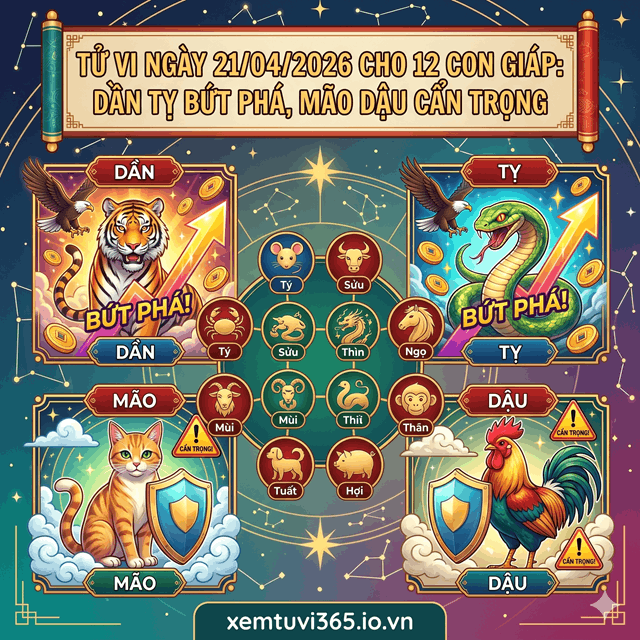 Tử Vi Ngày 21/04/2026 Cho 12 Con Giáp: Dần Tỵ Bứt Phá, Mão Dậu Cẩn Trọng