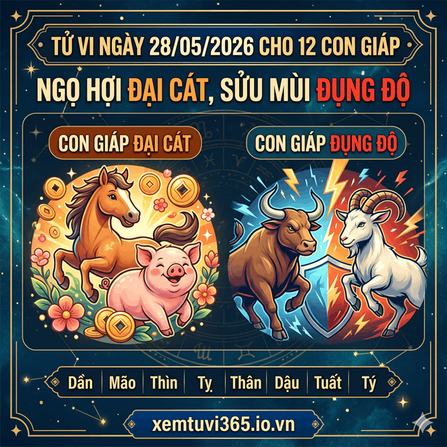 Tử Vi Ngày 28/05/2026 Cho 12 Con Giáp: Ngọ Hợi Đại Cát, Sửu Mùi Đụng Độ