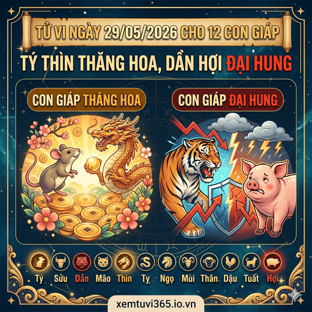 Tử Vi Ngày 29/05/2026 Cho 12 Con Giáp: Tý Thìn Thăng Hoa, Dần Hợi Đại Hung