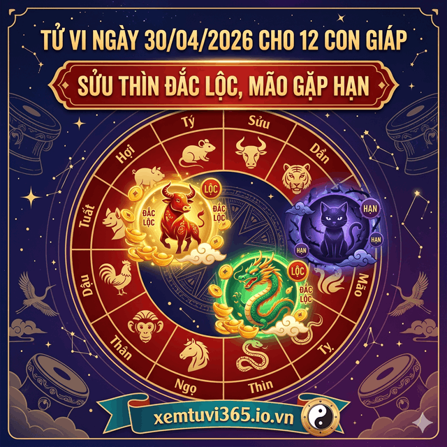 Tử Vi Ngày 30/04/2026 Cho 12 Con Giáp: Sửu Thìn Đắc Lộc, Mão Gặp Hạn