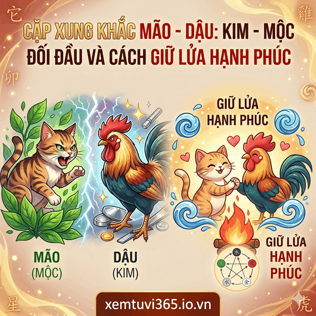 Cặp xung khắc Mão - Dậu: Kim - Mộc đối đầu và cách giữ lửa hạnh phúc